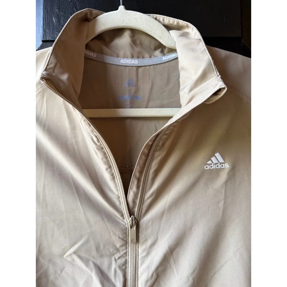 Adidas Golf Womens Tan Khaki Full Zip Windbreaker Jacket Mock Neck Small
